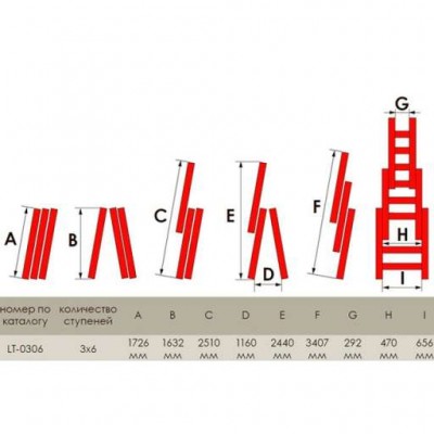 Лестница алюминиевая 3-х секционная универсальная раскладная 3x6 ступ. 3,41 м INTERTOOL LT-0306