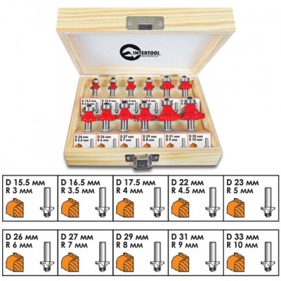 Набор фрез калевочных, 12 шт. INTERTOOL HT-0077