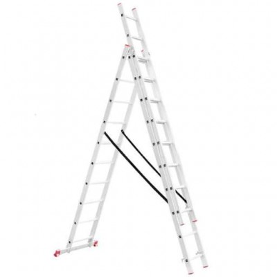 Лестница алюминиевая 3-х секционная универсальная раскладная 3x10 ступ. 6,77 м INTERTOOL LT-0310