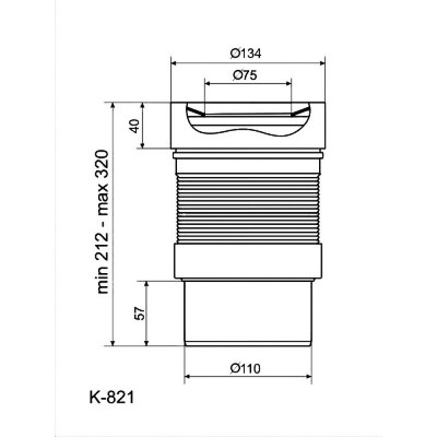 Гофра ANI Plast К821 для унитаза d 110 мм, длина 230 мм - 500 мм
