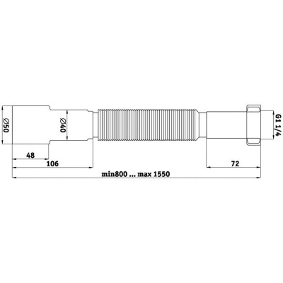 Гибкая труба ANI Plast К216 1 1/4х40/50 длина 800 мм - 1550 мм