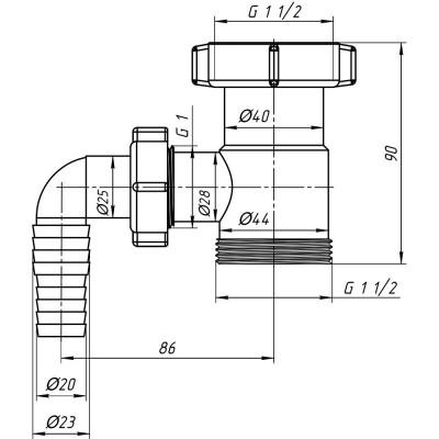 Отвод ANI Plast М110 для стиральной машины 1 1/2"x1 1/2"