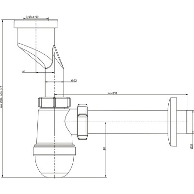 Сифон ANI Plast U1003 для писсуара выход 32 мм и прямой трубкой