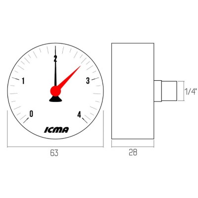 Манометр Icma 1/4" 0-4 бар, заднее подключение №243