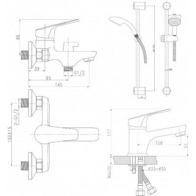 Набор смесителей для умывальника, ванны и душевая стойка Q-tap Set CRM 35-111
