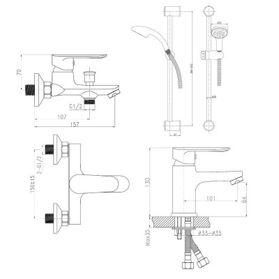 Набор смесителей для умывальника, ванны и душевая стойка Q-tap Set CRM 35-211