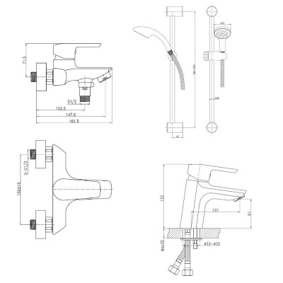 Набор смесителей для умывальника, ванны и душевая стойка Q-tap Set CRM 35-311