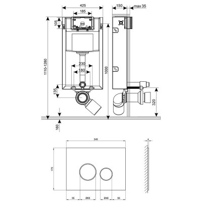 Инсталляция для унитаза Q-tap Nest M425 ST комплект 4 в 1 с панелью смыва PL M11GLWHI