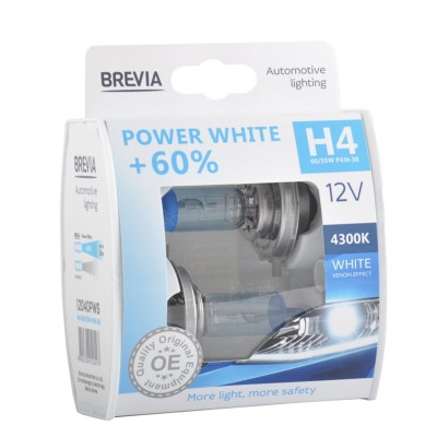 Галогеновая лампа Brevia H4 12V 60/55W P43t Power White +60% 4300K S2