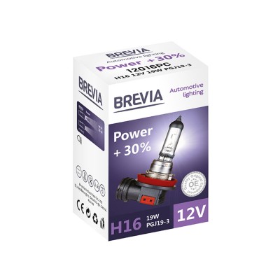 Галогеновая лампа Brevia H16 12V 19W PGJ19-3 Power +30% CP