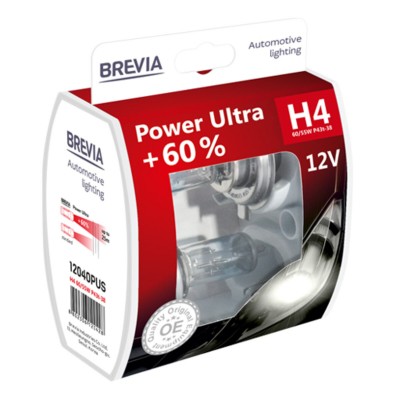 Галогеновая лампа Brevia H4 12V 60/55W P43t Power Ultra +60% S2