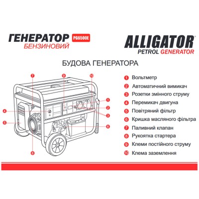 Генератор Alligator бензиновый 5,5кВт (ном 5,0кВт) с электростартером