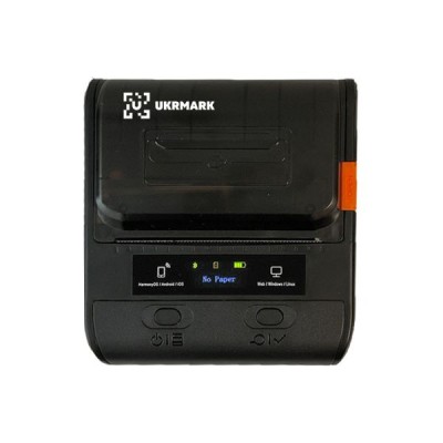 Портативний термопринтер UKRMARK DP30BK, USB/Bluetooth, рулони 20-75 мм, для чеків/етикеток, чорний. Друк на термопапері та полімерних етикетках