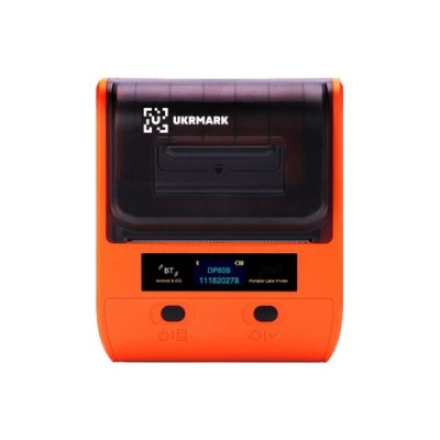 Портативний термопринтер UKRMARK AT20EW, USB/Bluetooth, рулоны 30-80мм, для етикеток/чеків. Друкує на термопапері та полімерних етикетках.