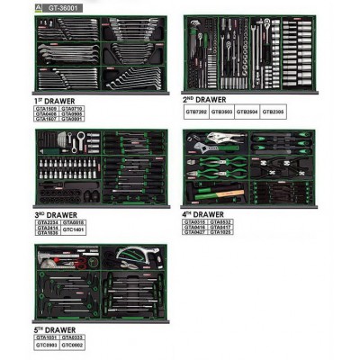 Набор инструментов в тележке TOPTUL 8 секций 360 ед. JUMBO GT-36001