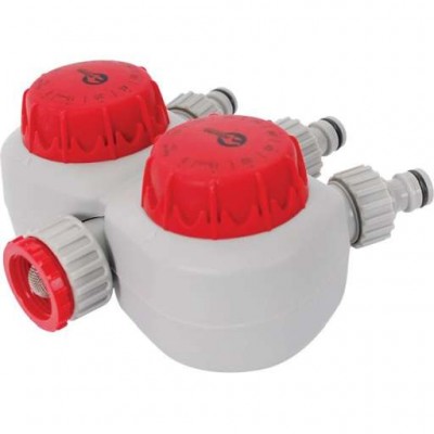 Таймер подачи воды для полива, 2х канальный, автоматический с фильтром + 3 адаптера с резьбой 1/2" INTERTOOL GE-2012